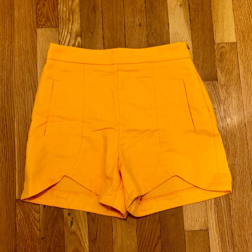 Mustard Scalloped High-Waisted Shorts